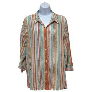 Alfred Dunner-Women's 18W Collared Button Top Cotton Multi-Color Light Weight